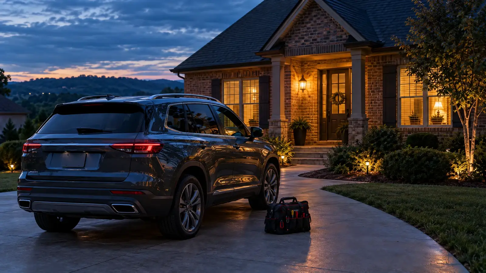 A vehicle at night with Viper remote start and security installed