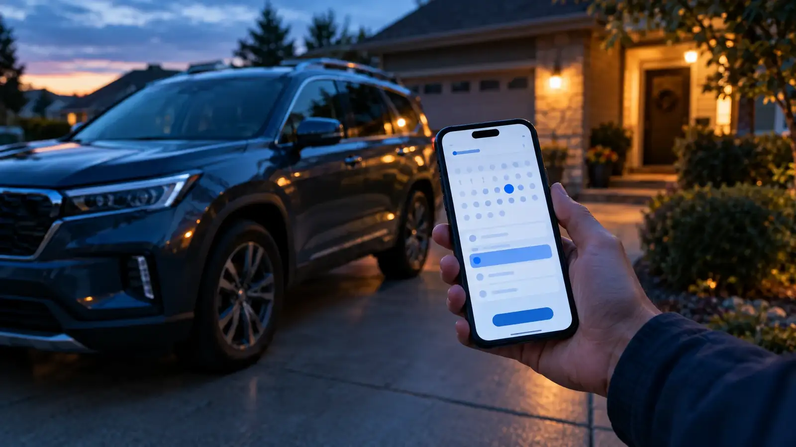 A vehicle at night with Viper remote start and security installed