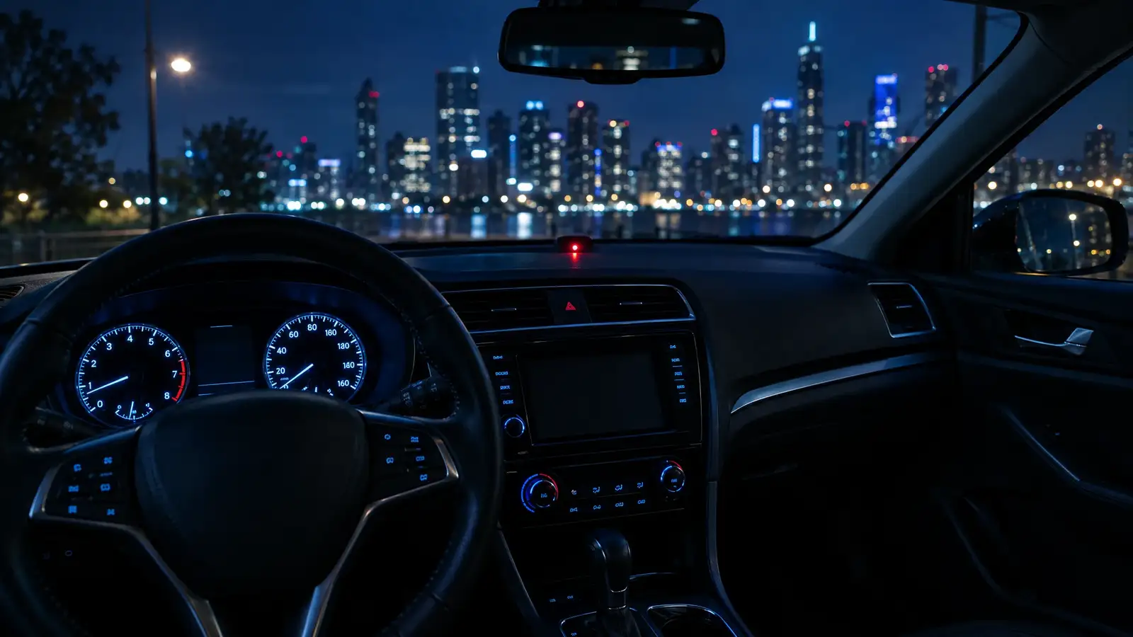 A vehicle at night with Viper remote start and security installed