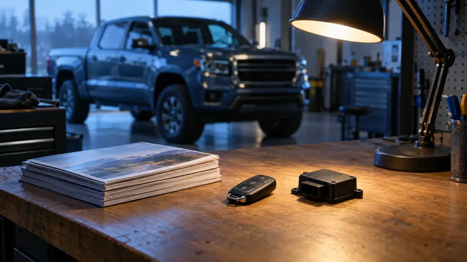 A vehicle at night with Viper remote start and security installed