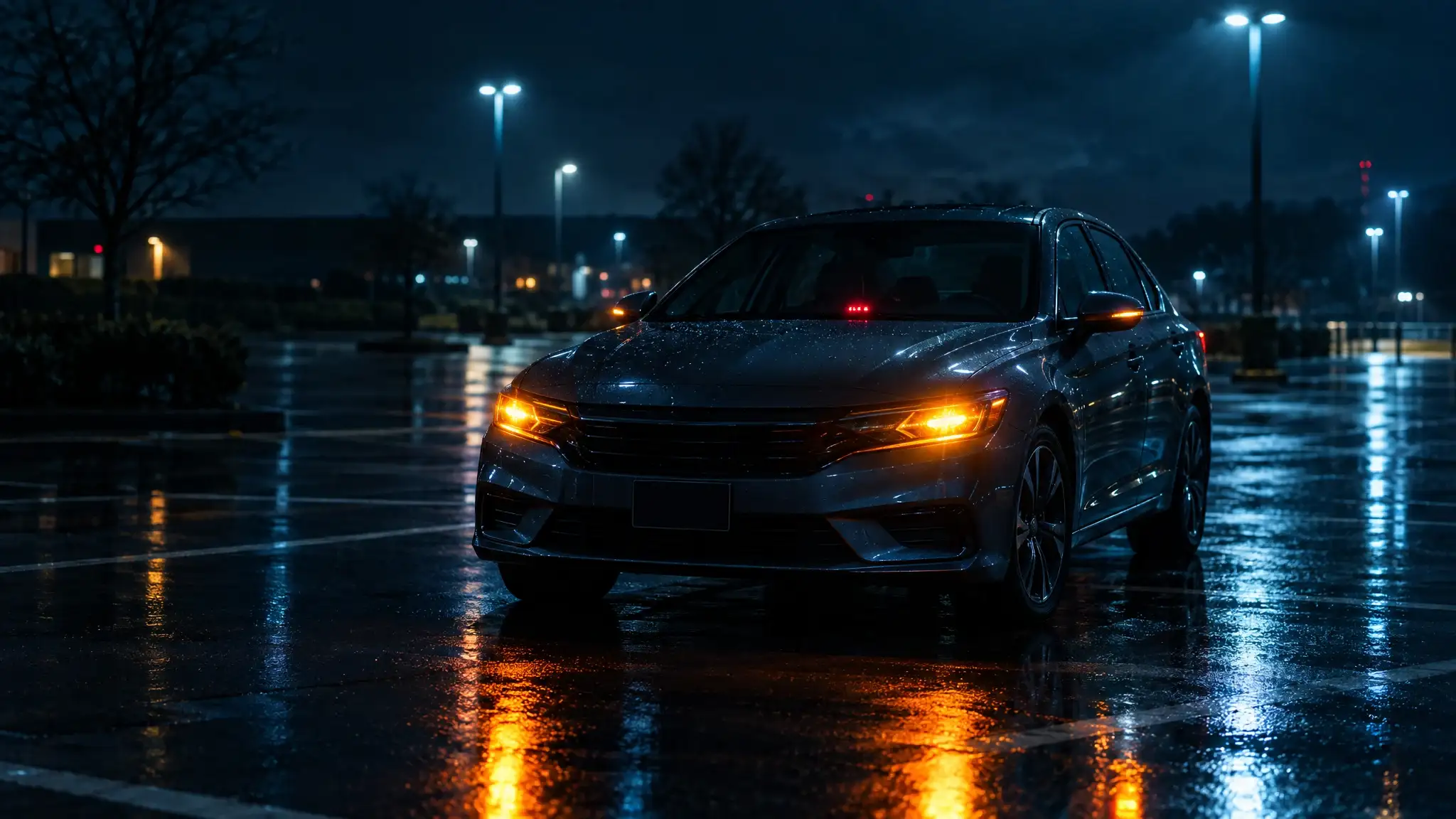 A vehicle at night with Viper remote start and security installed