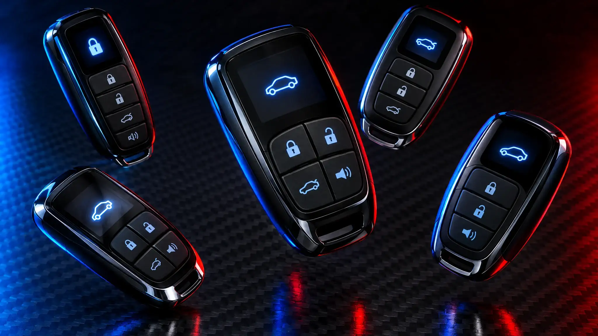 Viper remotes arranged on a carbon surface