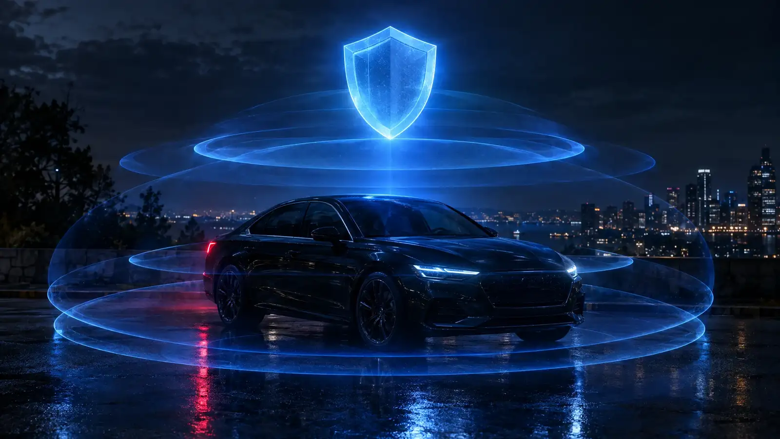 A vehicle at night with Viper remote start and security installed