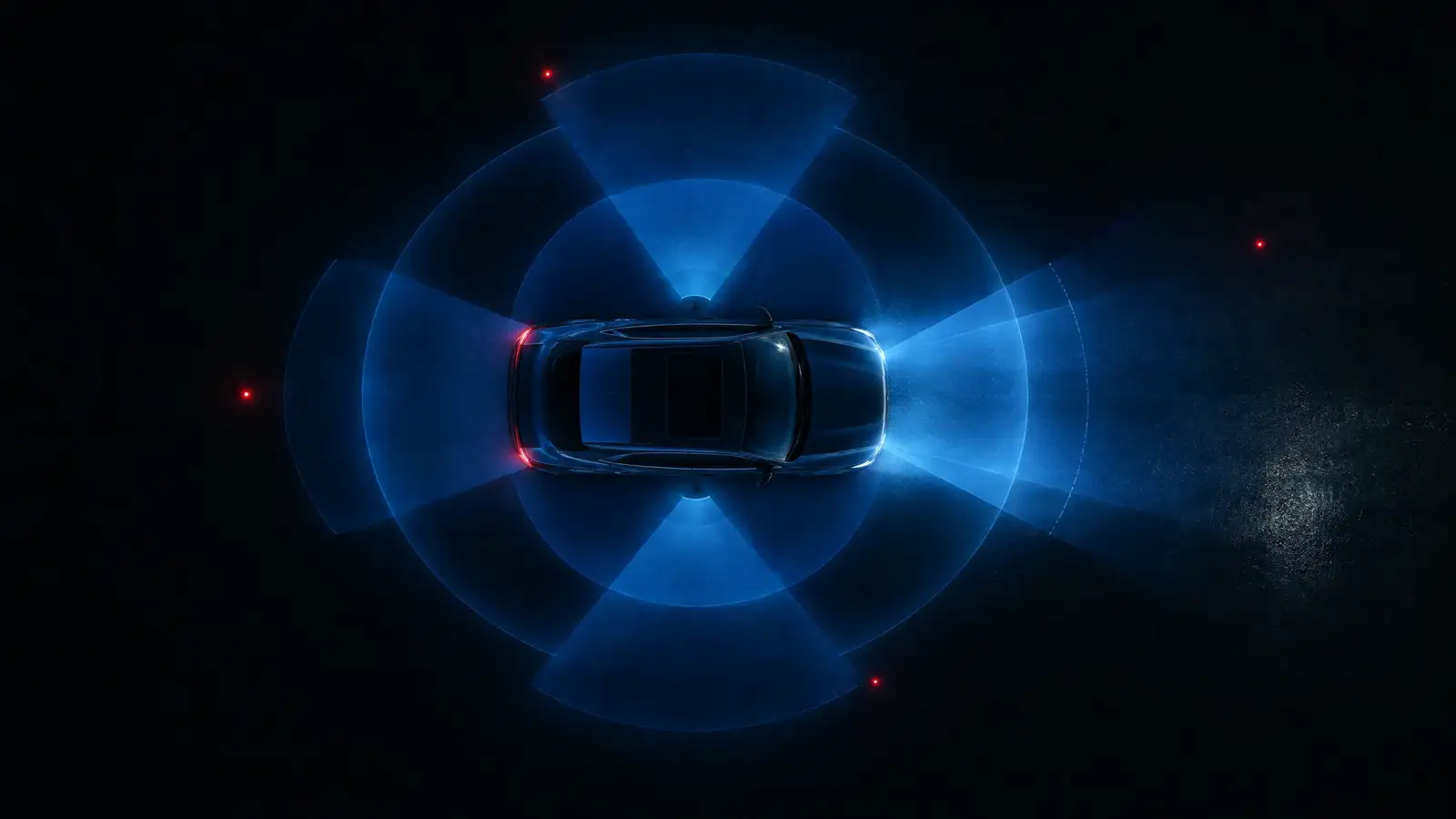 A car from above with glowing sensor coverage zones
